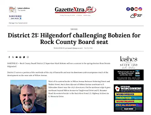 Hilgendorf challenging Bobzien for Rock County Board seat